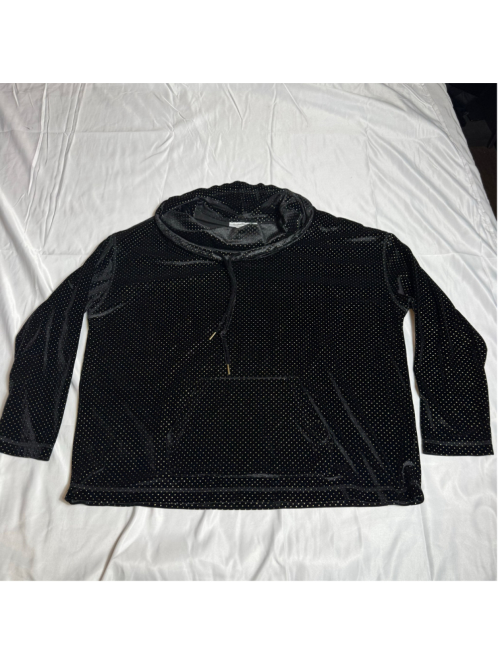 Women's Skye's The Limit Velvet Hoodie Size L Black Gold Polka Dot